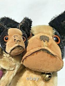 Vtg Steiff 1900s Bully Dog & Puppy Bell Plush German Mohair spots black lot