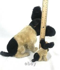 Vtg Steiff 1900s Bully Dog & Puppy Bell Plush German Mohair spots black lot