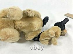 Vtg Steiff 1900s Bully Dog & Puppy Bell Plush German Mohair spots black lot