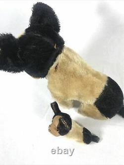 Vtg Steiff 1900s Bully Dog & Puppy Bell Plush German Mohair spots black lot