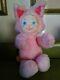 Vtg Stuffed Animal Plush Purrrty Kitty Pink Rare 80's 90's Fancy Toy /fairy Kei